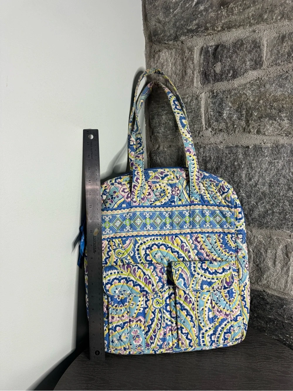 Quilted Paisley Tote Bag - Blue, Green & Pink